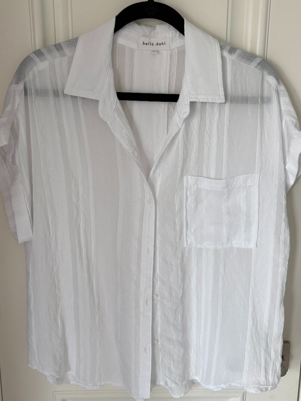 Bella Dahl white semi sheer stripe shirt size med
